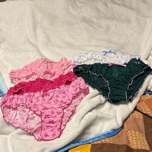 PINK Victoria's Secret Lace Underwear Trio - Pink, Dark Green, White